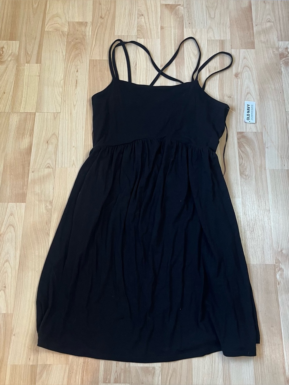 Old Navy Black Fit & Flare Tie-Front Strappy Mini Cami Dress Small NWT